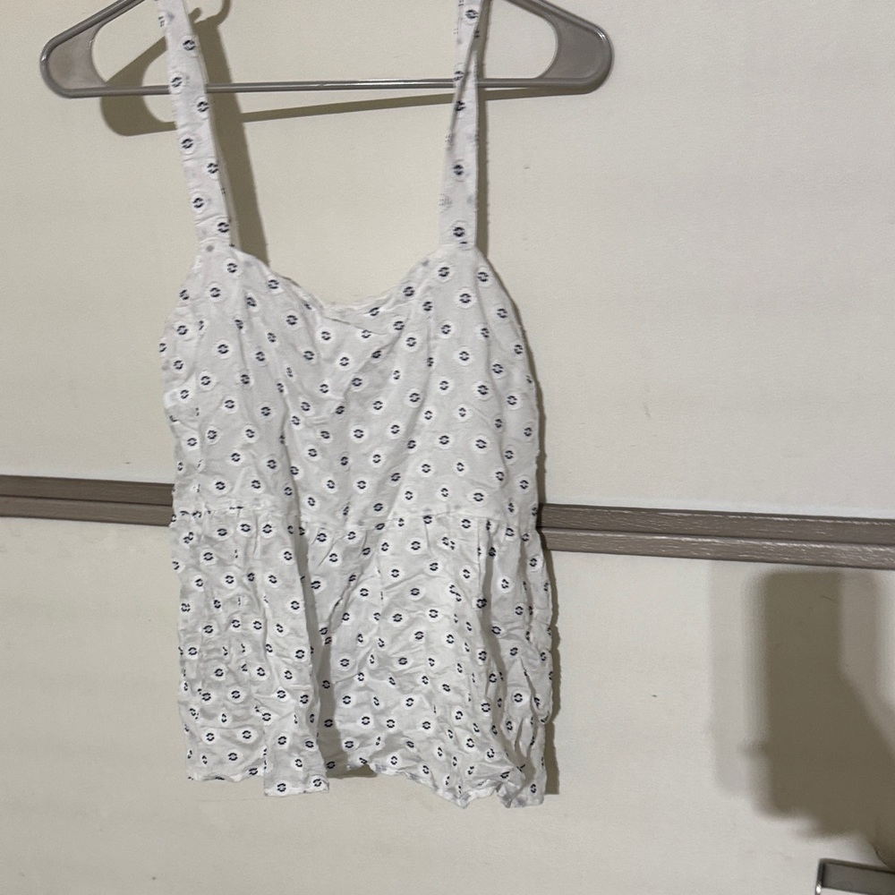 LOFT White and Blue Floral Tank Top